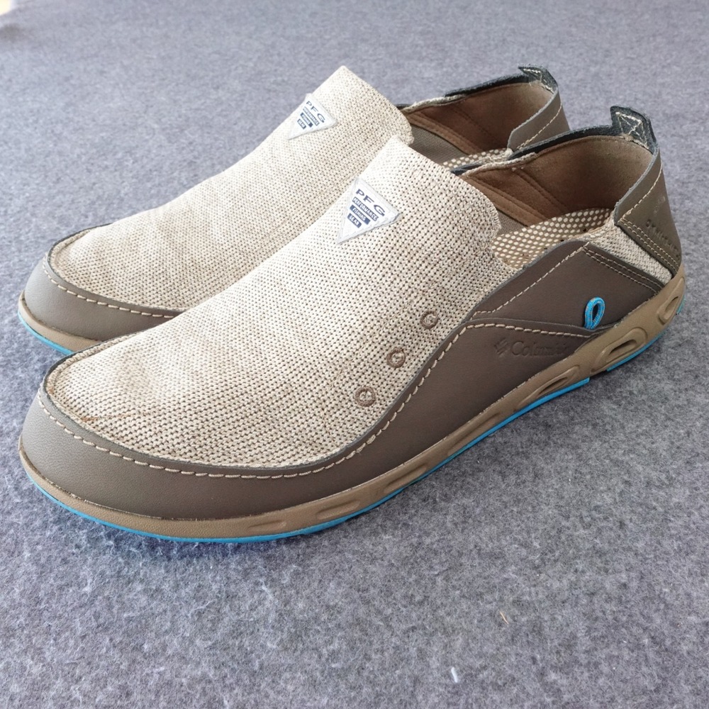 Columbia Men's Beige and Brown Slip-On Boat Shoes with Blue Accent